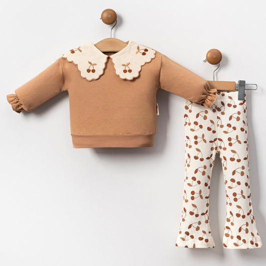 Ensemble fille 2 pièces – Col Claudine & imprimé cerise