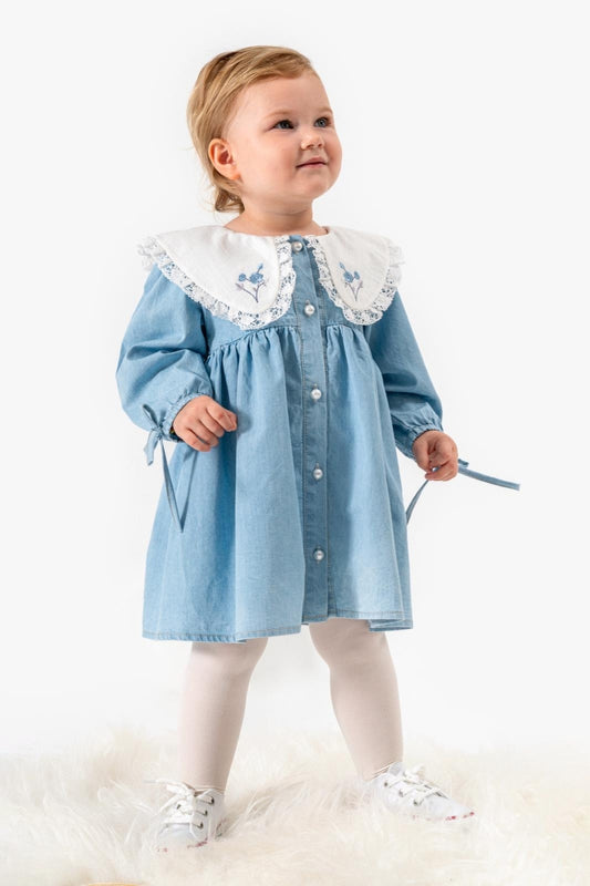 Robe bébé fille coton à col brodé – Jean