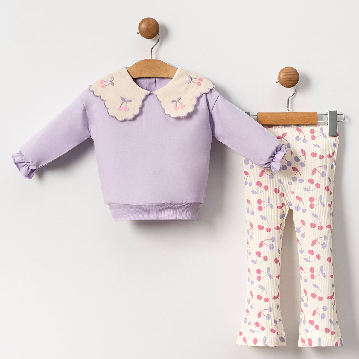Ensemble fille 2 pièces – Col Claudine & imprimé cerise