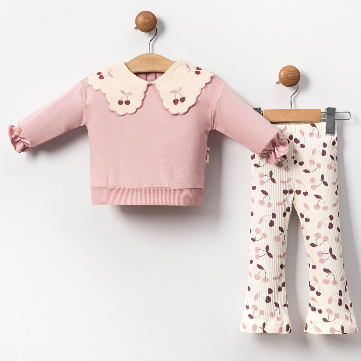 Ensemble fille 2 pièces – Col Claudine & imprimé cerise