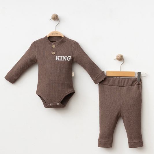 Ensemble bébé garçon 2 pièces – Body manches longues "KING" + pantalon