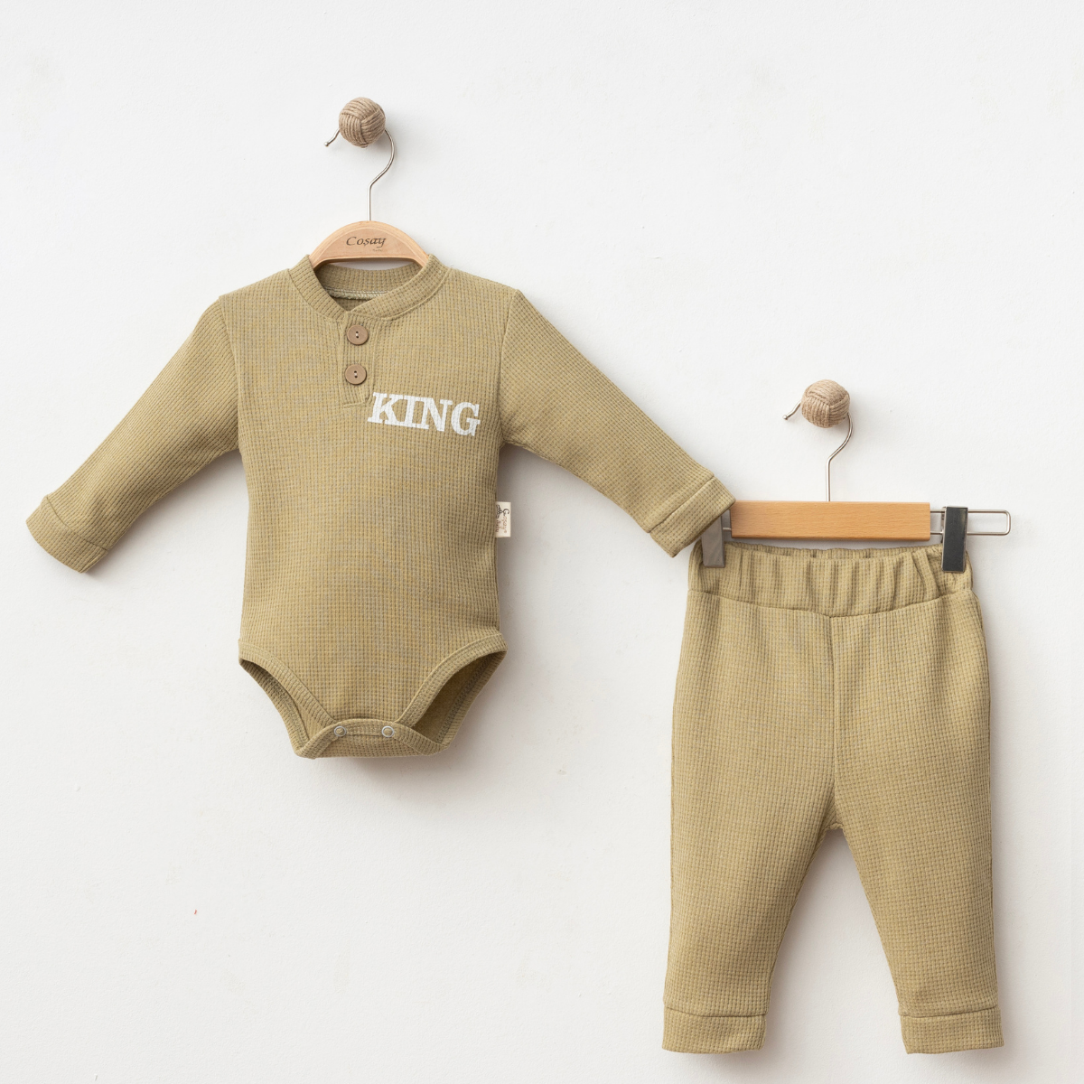 Ensemble bébé garçon 2 pièces – Body manches longues "KING" + pantalon