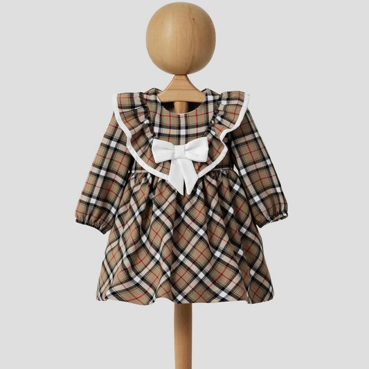 Robe bébé à carreaux style vintage avec nœud blanc – Élégance intemporelle
