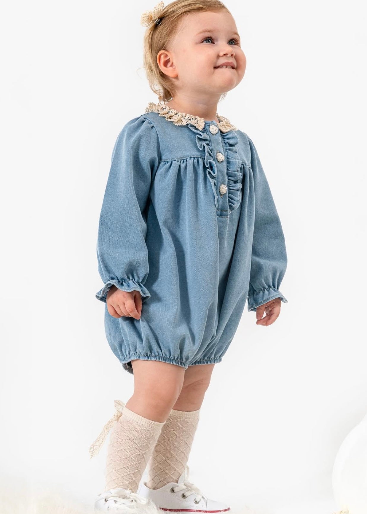 Body bébé fille effet jean avec chaussettes et noeud