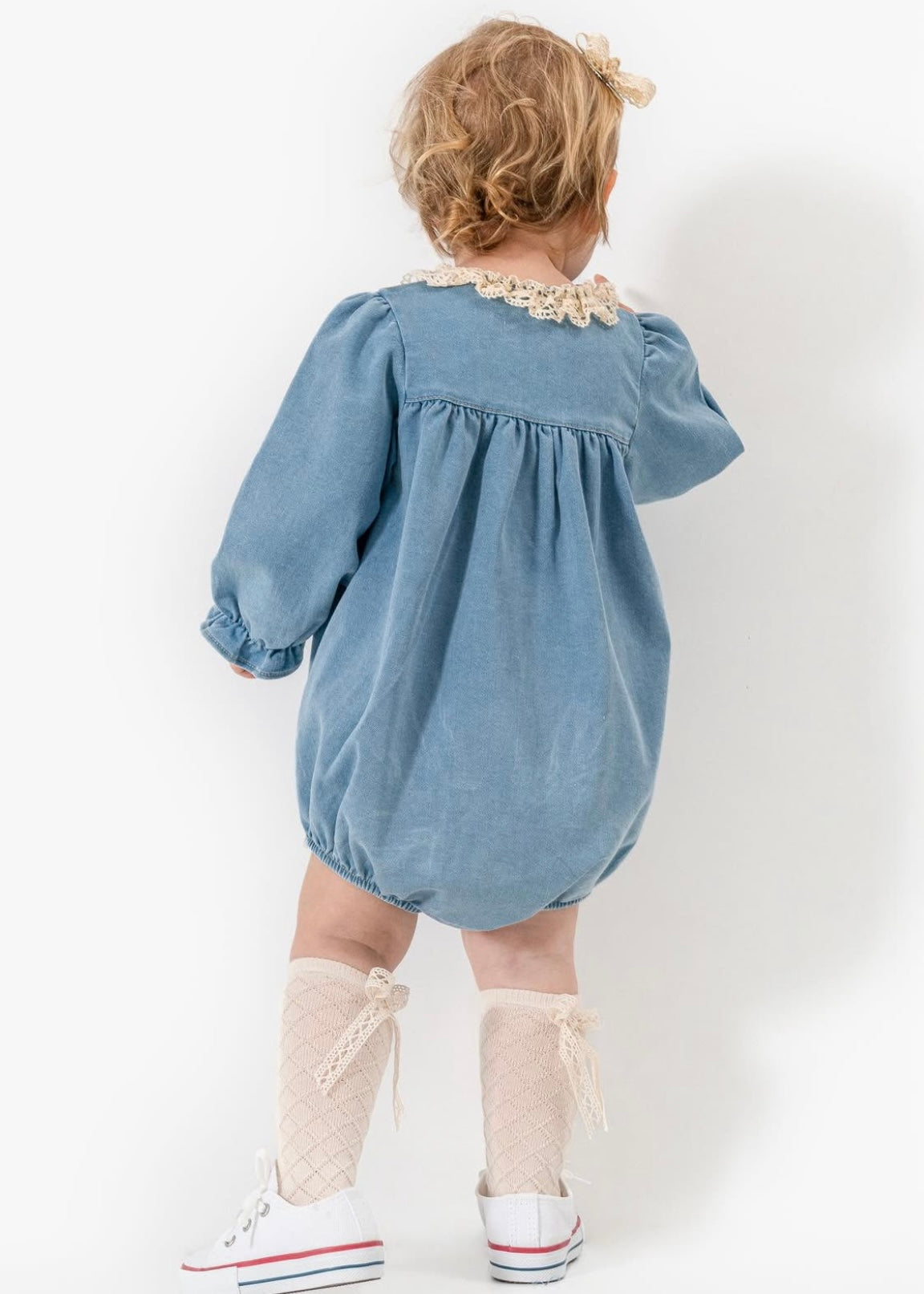Body bébé fille effet jean avec chaussettes et noeud