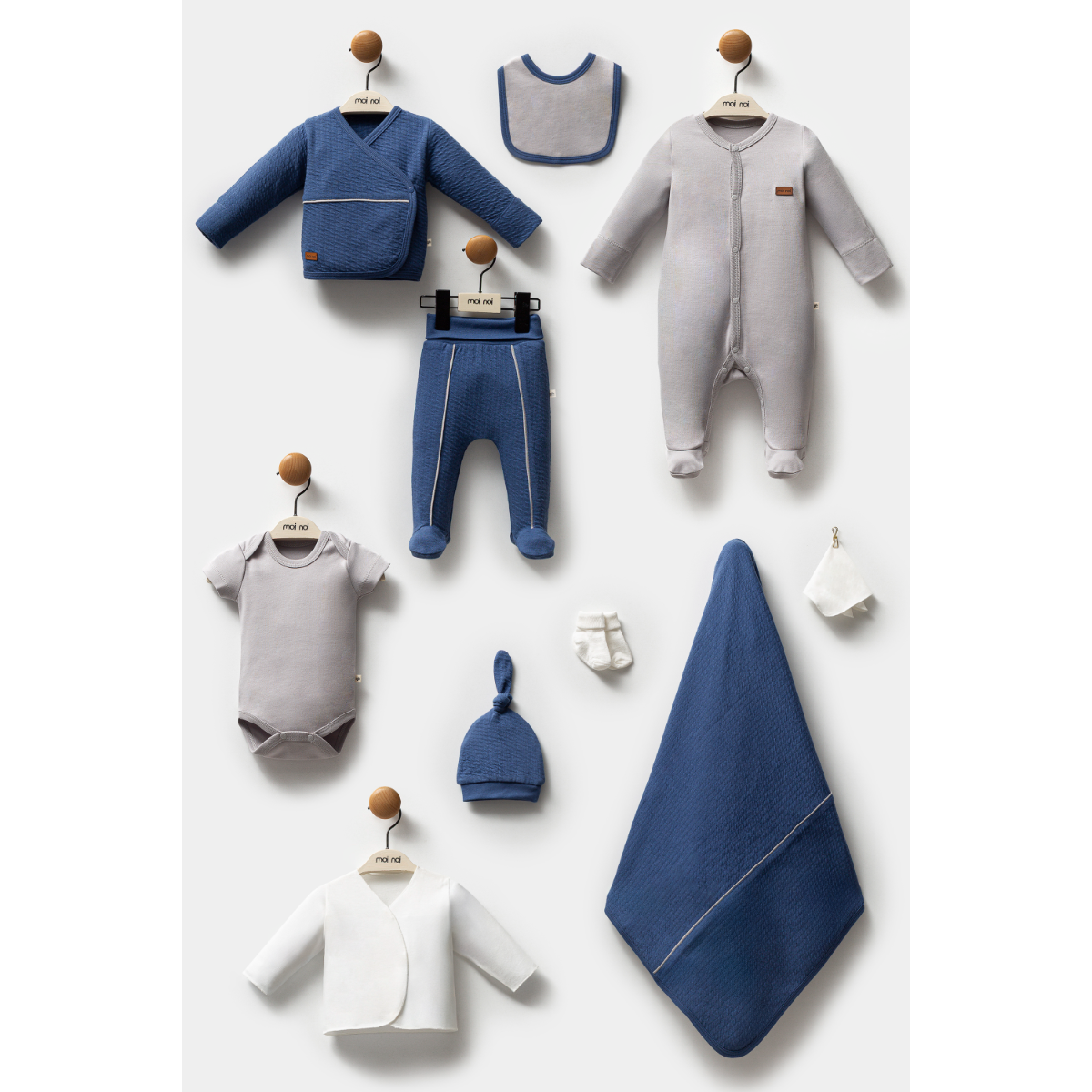Coffret de naissance garçon 10 pièces bleu - 0-3 mois