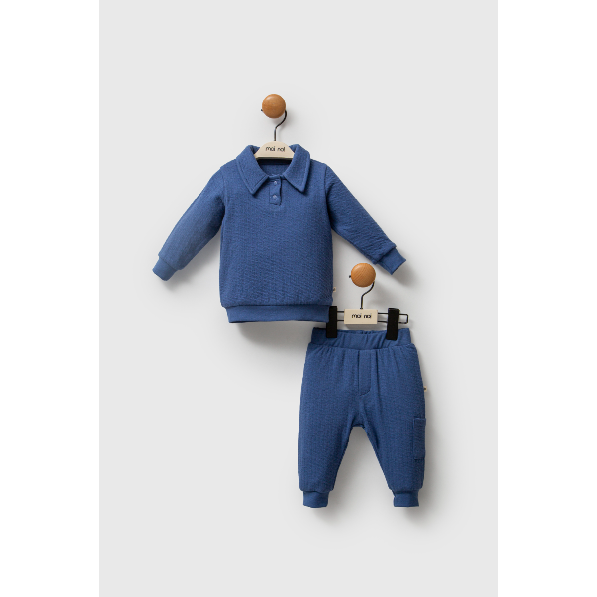 Ensemble bébé garçon 2 pièces – Haut col polo & pantalon en coton texturé