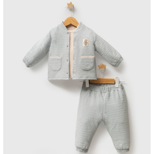 Ensemble bébé garçon 3 pièces en coton – Haut, pantalon et gilet