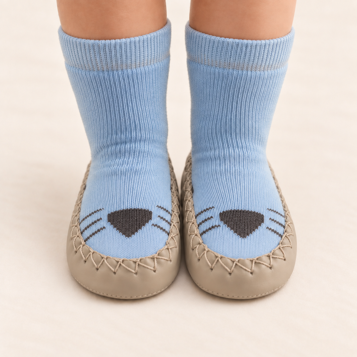 Chaussons-chaussettes antidérapants enfant – Bleu motif – vue 3