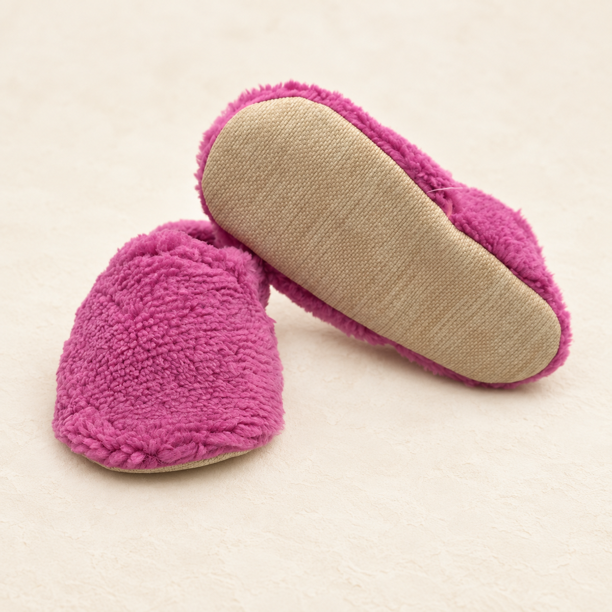 Chaussons physiologiques enfant – Fluffy – rose élastique – vue de la semelle