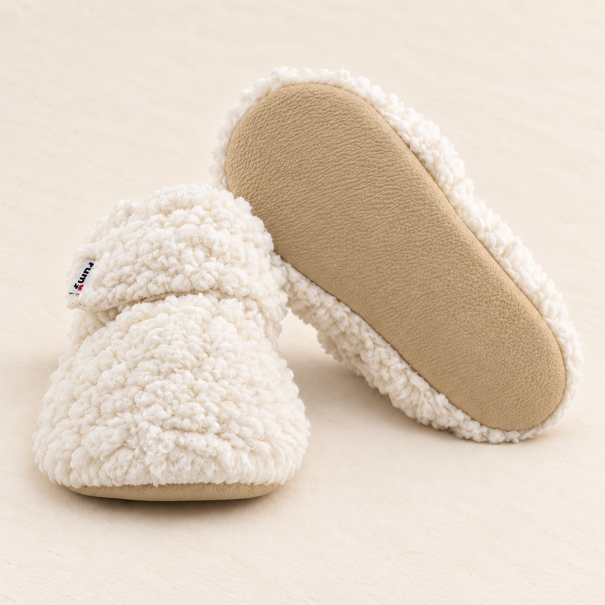 Chaussons physiologiques enfant – Teddy – blanc velcro – vue de la semelle