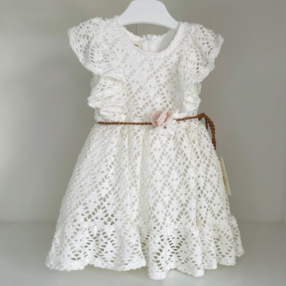 Robe bébé dentelle blanche cordon et fleur