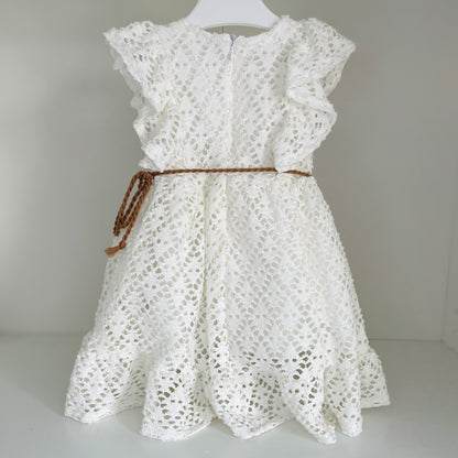 Robe bébé dentelle blanche cordon et fleur