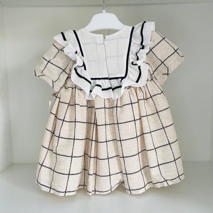 Robe bébé écrue imprimé carreaux