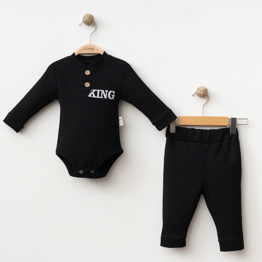Ensemble bébé garçon 2 pièces – Body manches longues "KING" + pantalon