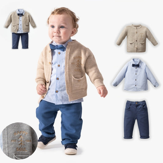 Ensemble garçon 3 pièces coton – Gilet, chemise et pantalon