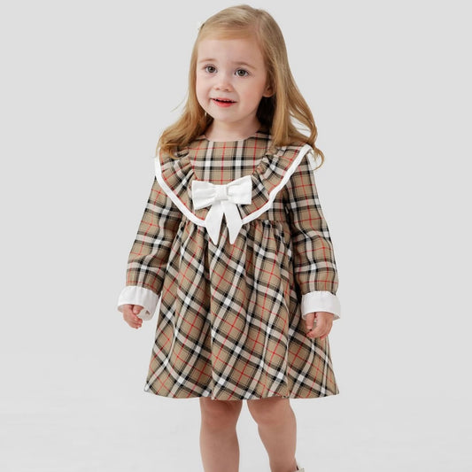 Robe bébé à carreaux style vintage avec nœud blanc – Élégance intemporelle