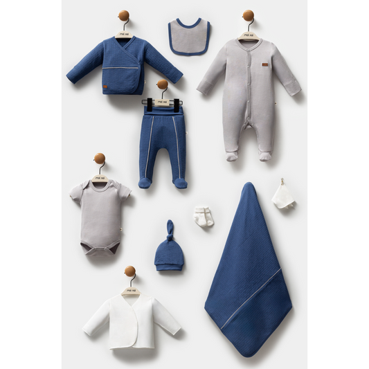Coffret de naissance garçon 10 pièces bleu - 0-3 mois