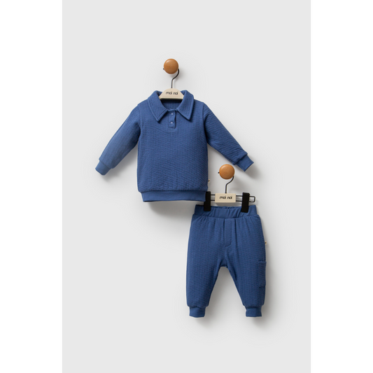 Ensemble bébé garçon 2 pièces – Haut col polo & pantalon en coton texturé