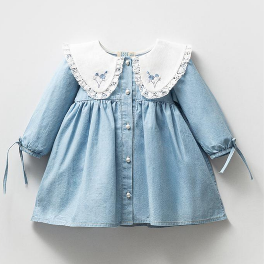 Robe bébé fille coton à col brodé – Jean