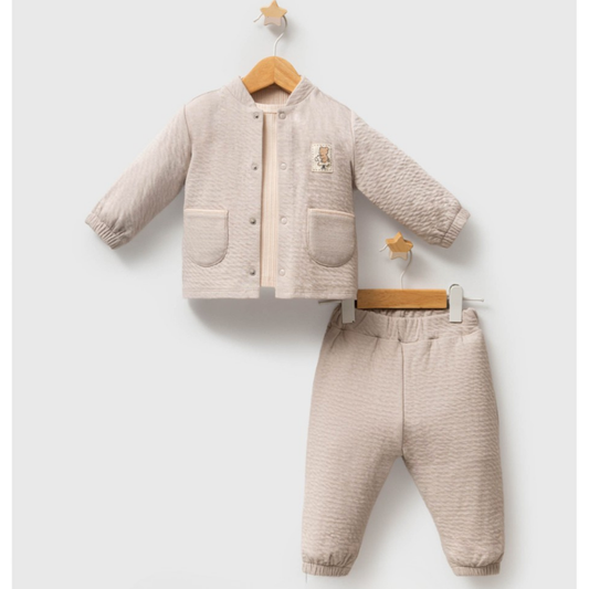 Ensemble bébé garçon 3 pièces en coton – Haut, pantalon et gilet