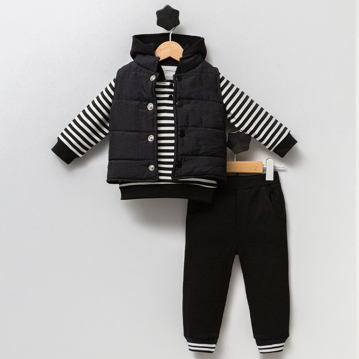 Ensemble garçon 3 pièces rayé – sweat, pantalon et veste