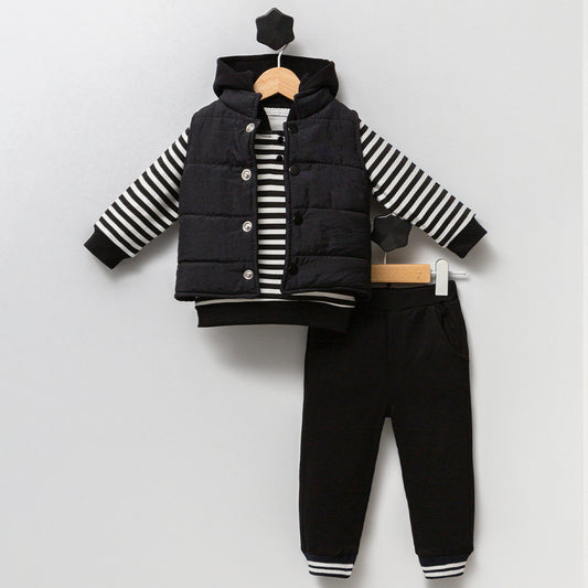 Ensemble garçon 3 pièces rayé – sweat, pantalon et veste