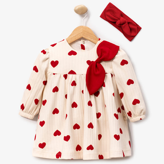 Robe bébé imprimé cœurs rouges – Ensemble avec bandeau