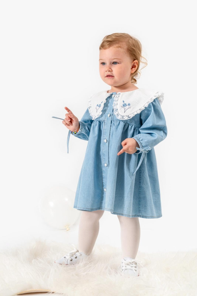 Robe bébé fille coton à col brodé – Jean