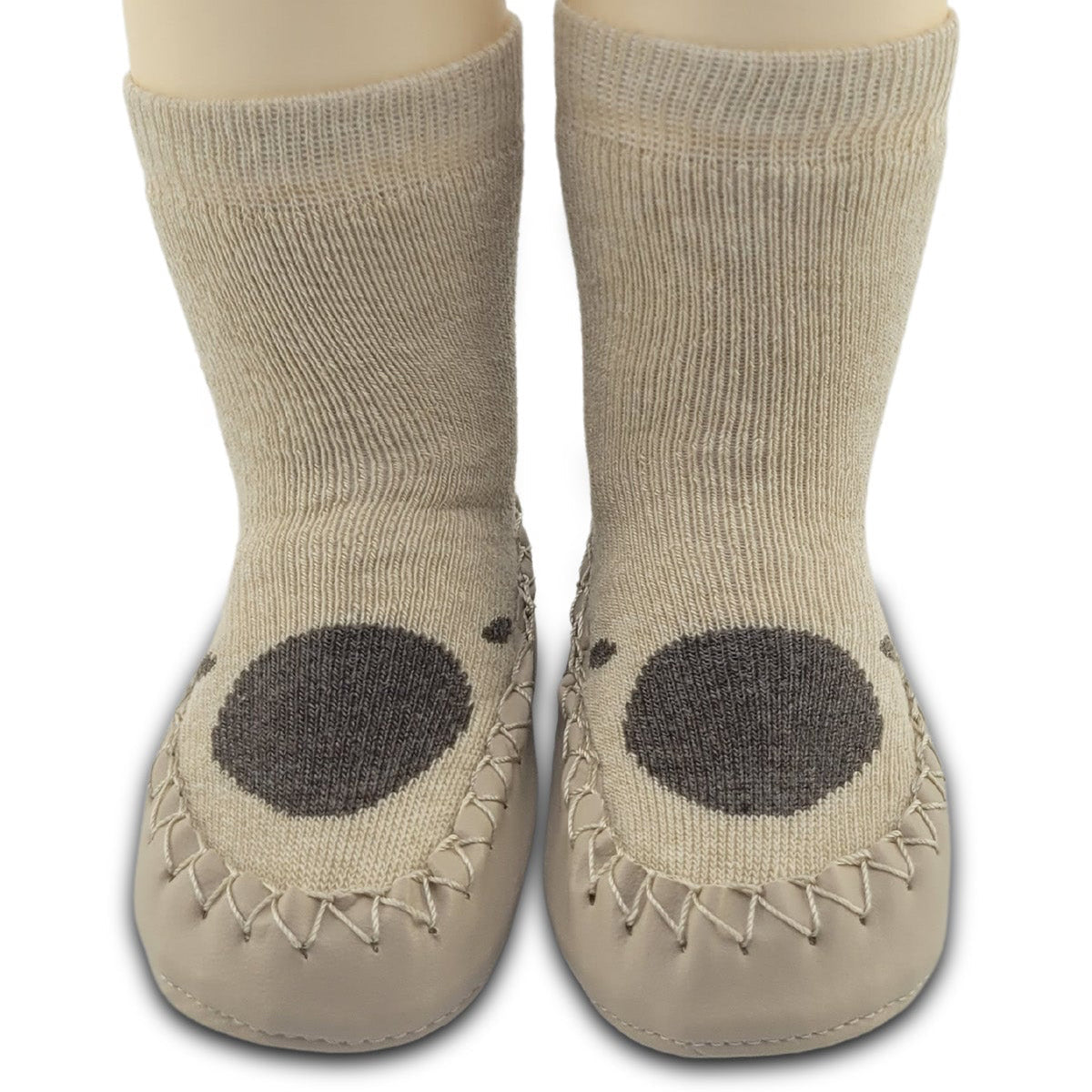 Chaussons-chaussettes antidérapants enfant – Coton souple – couleur Beige motif – vue 1