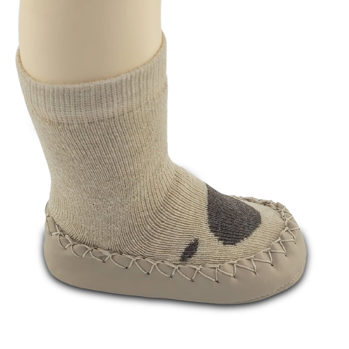 Chaussons-chaussettes antidérapants enfant – Coton souple – couleur Beige motif – vue 3
