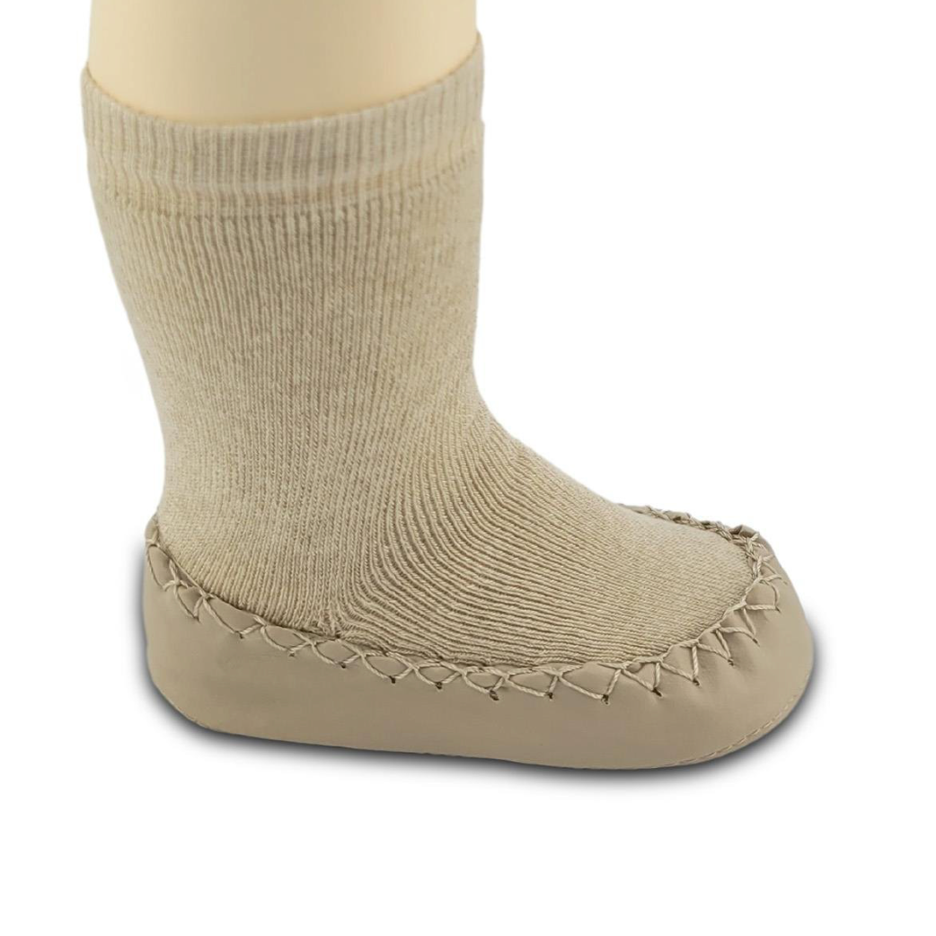 Chaussons-chaussettes antidérapants enfant – Coton souple – couleur Beige – vue 2