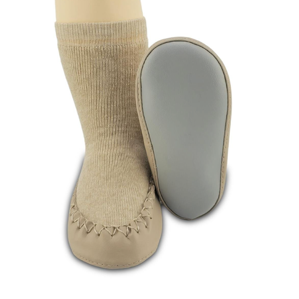 Chaussons-chaussettes antidérapants enfant – Coton souple – couleur Beige – vue 3
