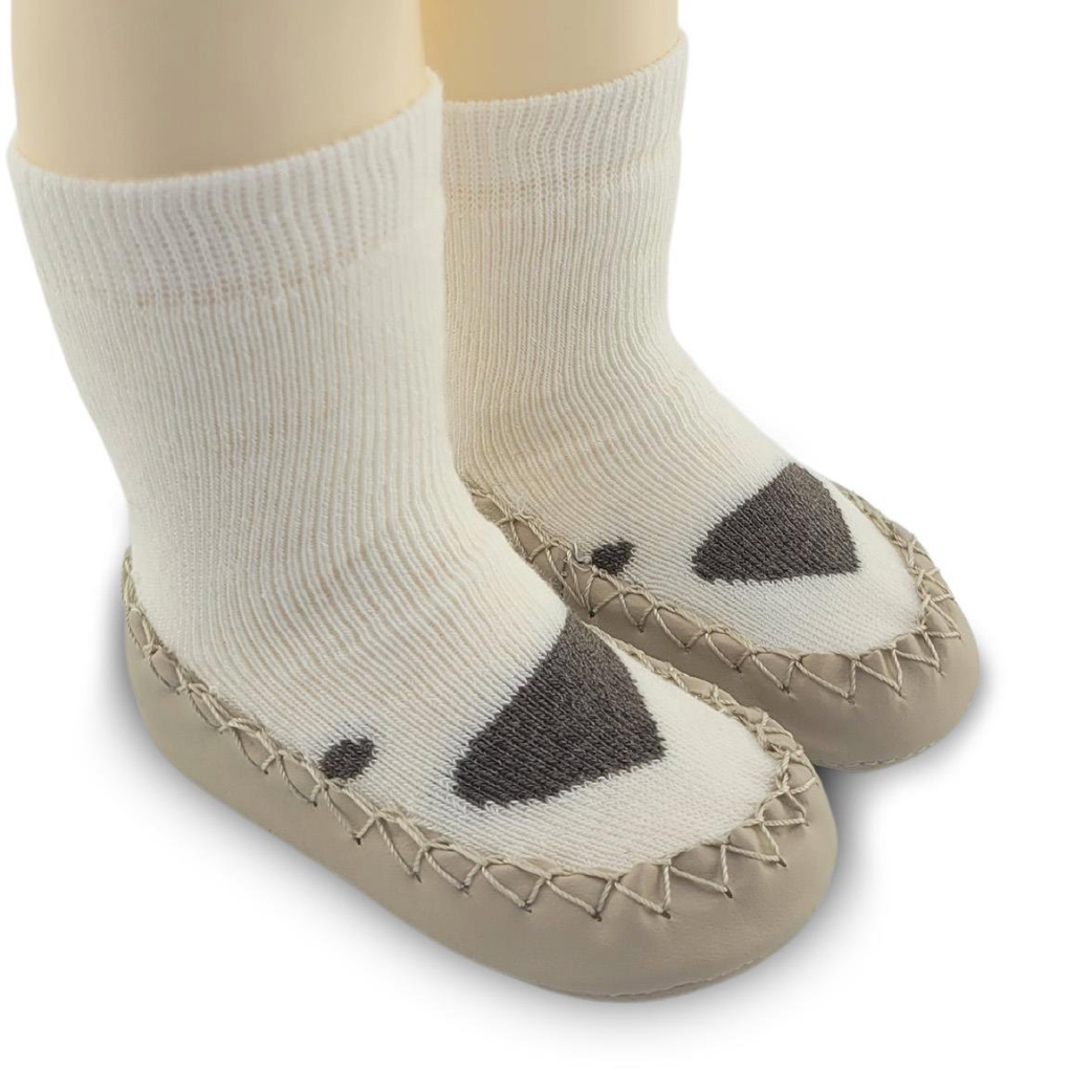 Chaussons-chaussettes antidérapants enfant – Coton souple – couleur Blanc motif – vue 1