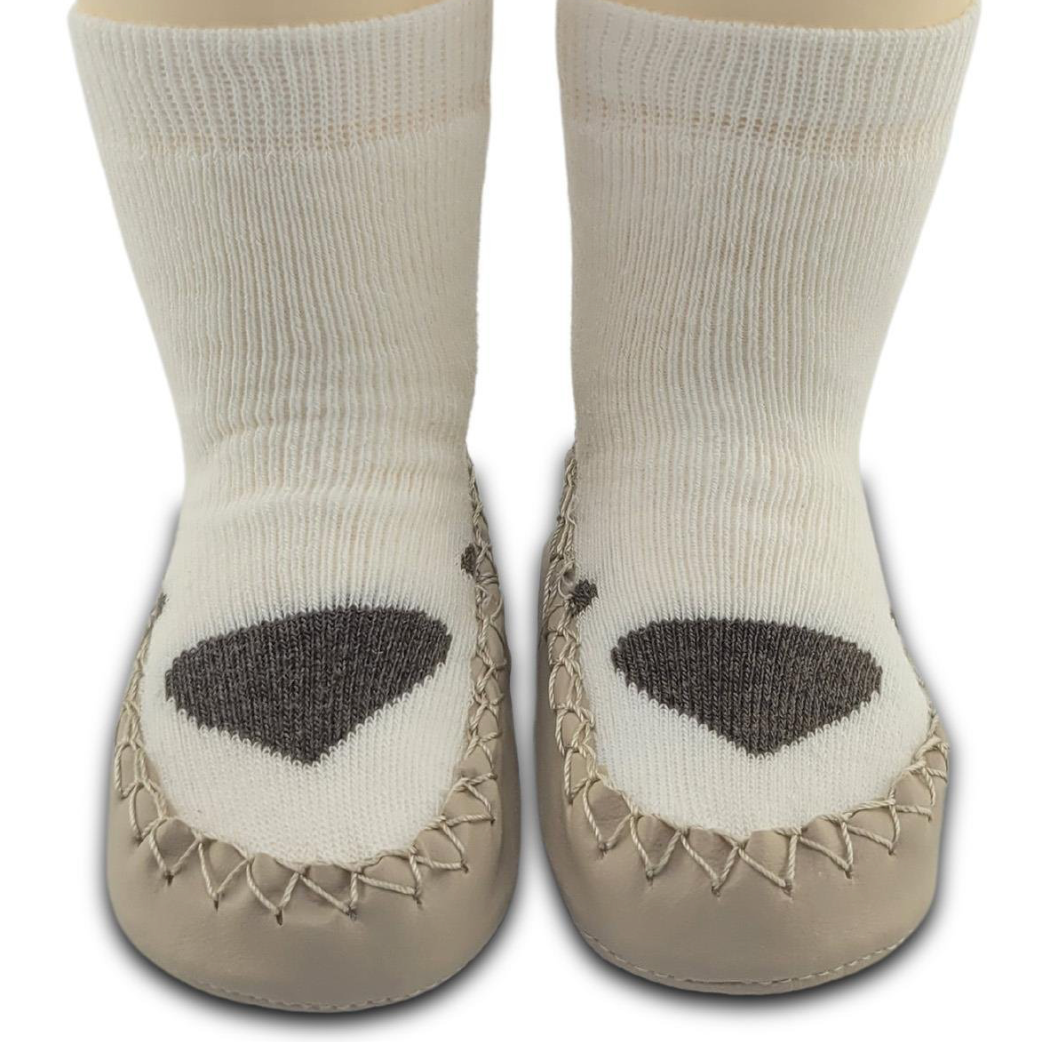 Chaussons-chaussettes antidérapants enfant – Coton souple – couleur Blanc motif – vue 2