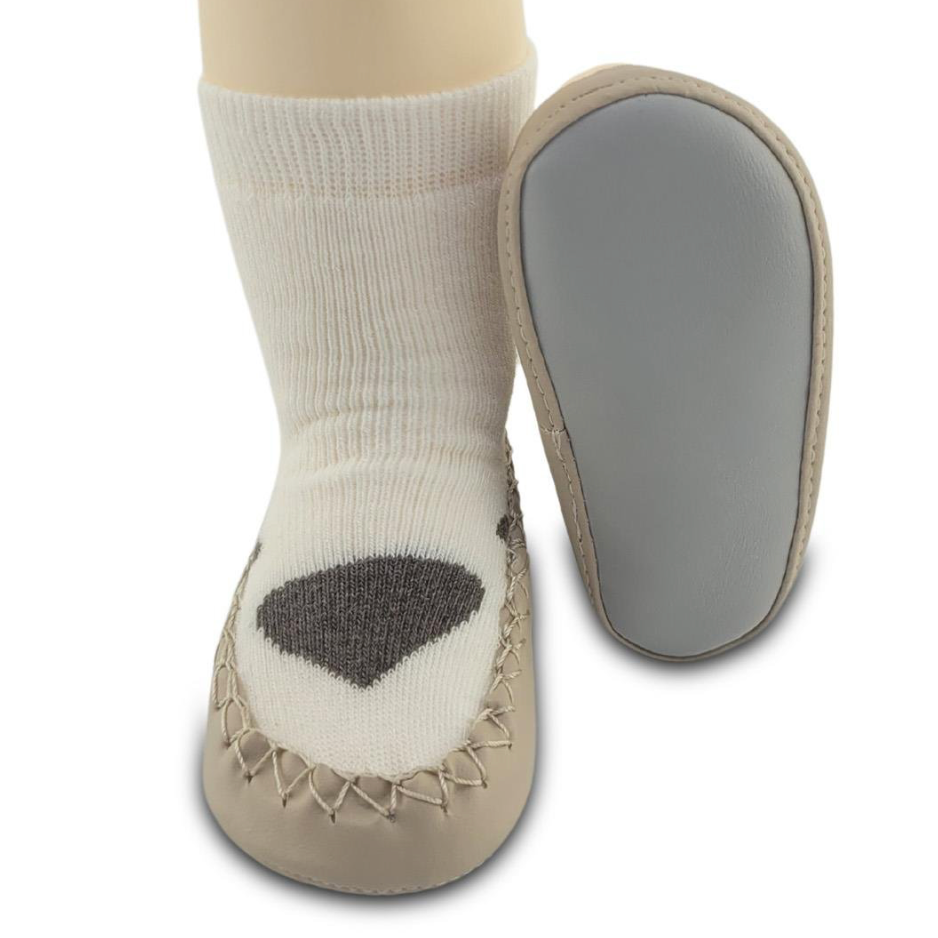Chaussons-chaussettes antidérapants enfant – Coton souple – couleur Blanc motif – vue 3
