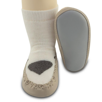Chaussons-chaussettes antidérapants enfant – Coton souple – couleur Blanc motif – vue 3