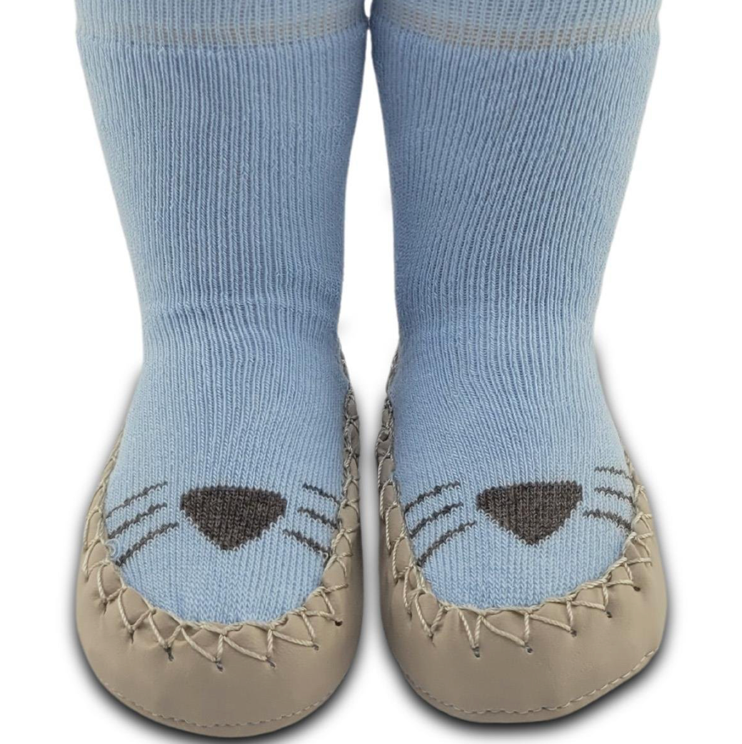 Chaussons-chaussettes antidérapants enfant – Coton souple – couleur Bleu motif – vue 1