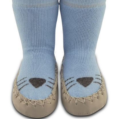 Chaussons-chaussettes antidérapants enfant – Coton souple – couleur Bleu motif – vue 1