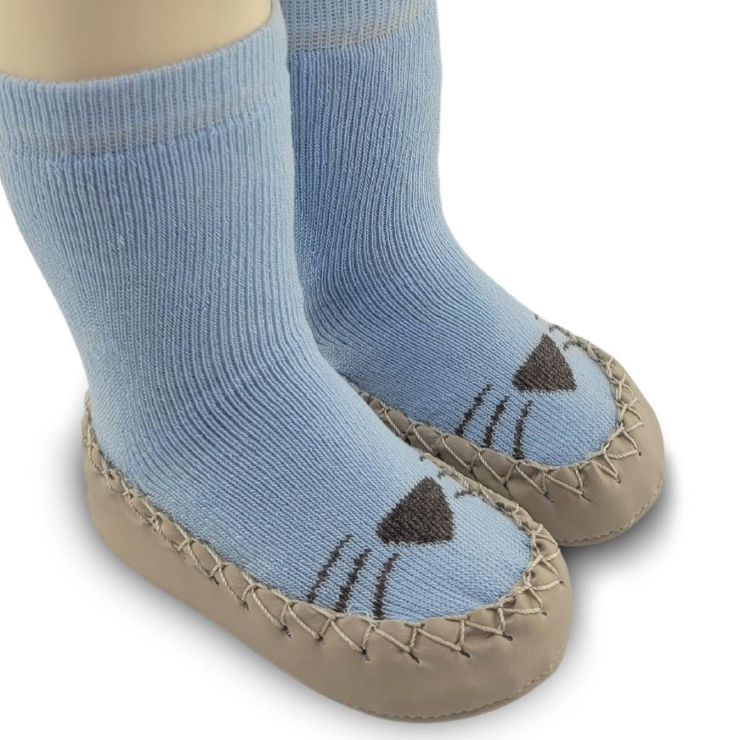 Chaussons-chaussettes antidérapants enfant – Coton souple – couleur Bleu motif – vue 2