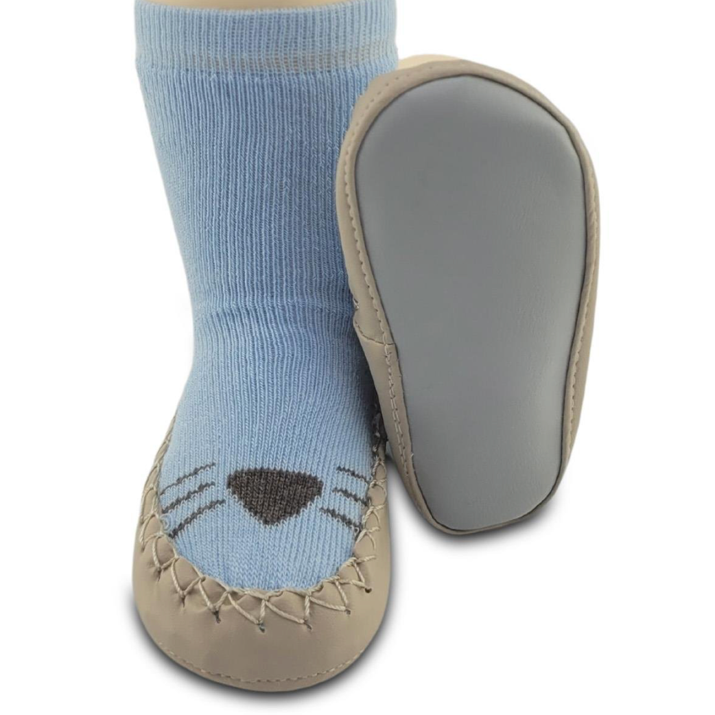 Chaussons-chaussettes antidérapants enfant – Coton souple – couleur Bleu motif – vue 3