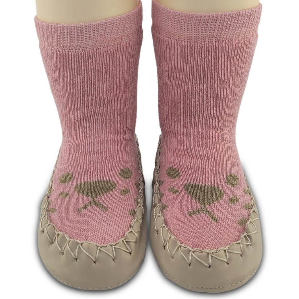 Chaussons-chaussettes antidérapants enfant – Coton souple – couleur Rose motif – vue 1