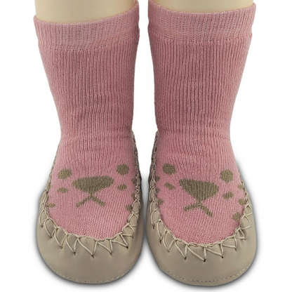 Chaussons-chaussettes antidérapants enfant – Coton souple – couleur Rose motif – vue 1