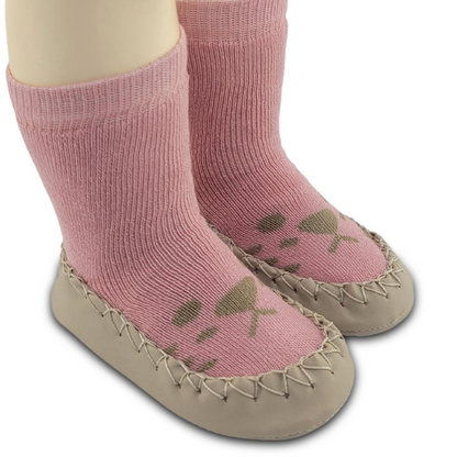 Chaussons-chaussettes antidérapants enfant – Coton souple – couleur Rose motif – vue 2