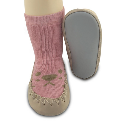 Chaussons-chaussettes antidérapants enfant – Coton souple – couleur Rose motif – vue 3