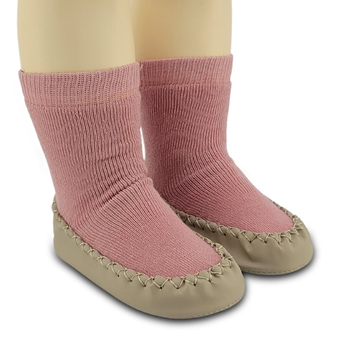 Chaussons-chaussettes antidérapants enfant – Coton souple – couleur Rose – vue 1