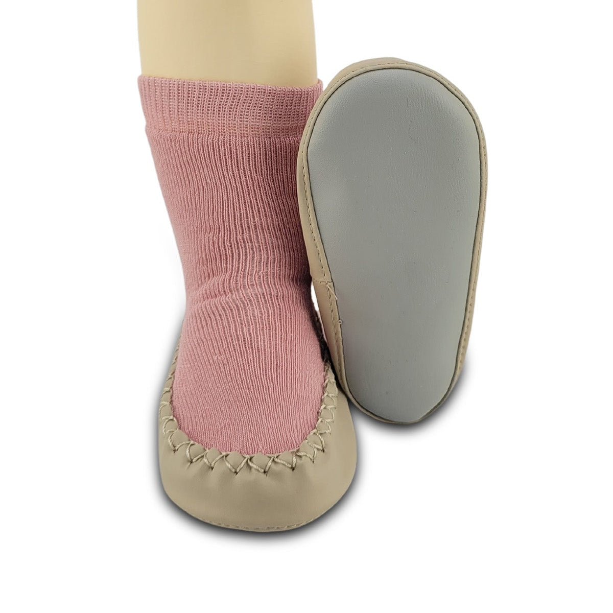 Chaussons-chaussettes antidérapants enfant – Coton souple – couleur Rose – vue 2