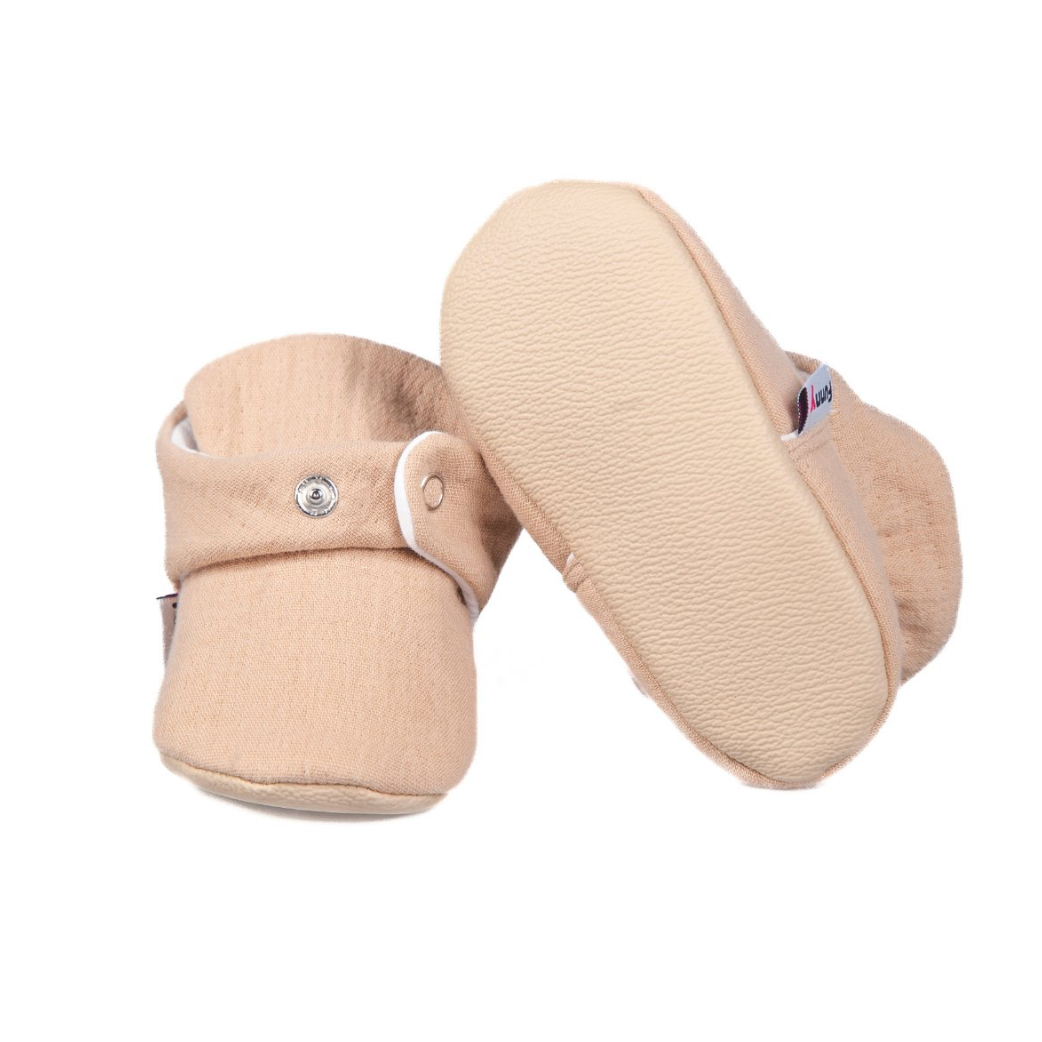 Chaussons physiologiques enfant en coton – Bouton ou velcro – couleur coton beige bouton – vue 2