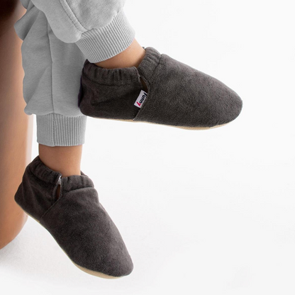 Chaussons physiologiques enfant en velours – Élastiqués – couleur velours anthracite élastique – vue 2