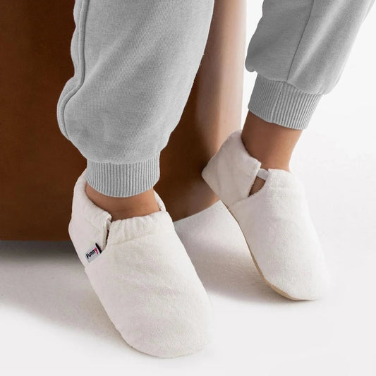 Chaussons physiologiques enfant en velours – Élastiqués – couleur velours blanc élastique – vue 1